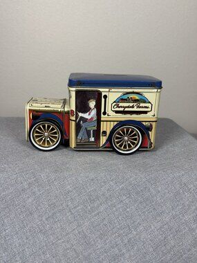 Cherrydale Farms Delivery Truck Tin Box Coin Bank Rotating Wheels
